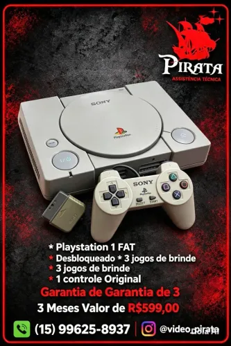 Playstation 1 FAT + 1 Controle + 3 Jogos