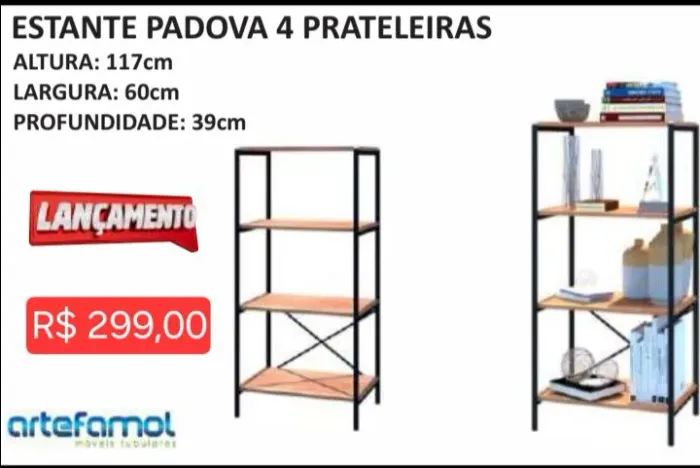 Estante Padova 4 Prateleiras (leia a descrição)