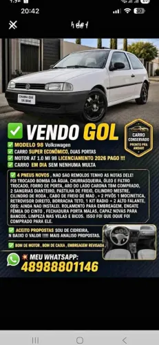 Volkswagen Gol Geração II 1.0 8V 58cv MI Gasolina Mec. 2P 1998