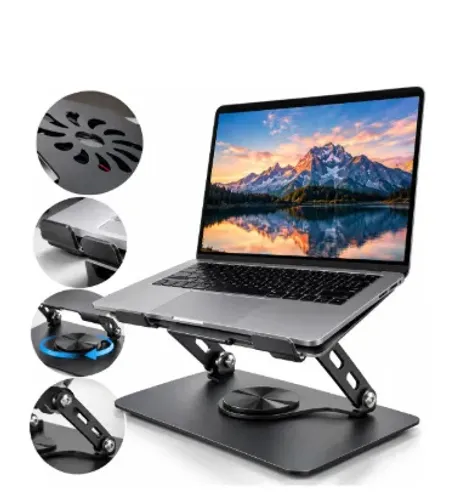 Suporte Para Notebook Led Com 1 Cooler Cor preto 360 Graus