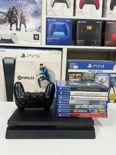 Ps4 Slim 500gb - semi novo com 1 controle 1 jogo - 1.299 no *DINHEIRO ou 1.399,00 no PIX