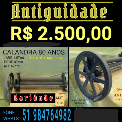CALANDRA DE BANCADA ANTIGA COM 80 ANOS EM ÓTIMO ESTADO MEDINDO  LARG.1.07 MT  X  ALT.47 CM