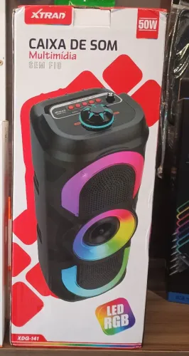 Caixa Bluetooth 50W USB FM cartão e pega microfone