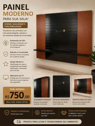 Painel para TV Moderno - Excelente Estado - R$ 750,00