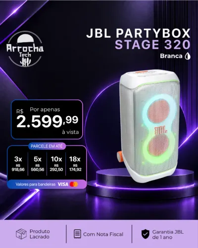 JBL - Caixa de Som Partybox 320 Branca - Lacrado - Com NF - Garantia JBL de 1 ano