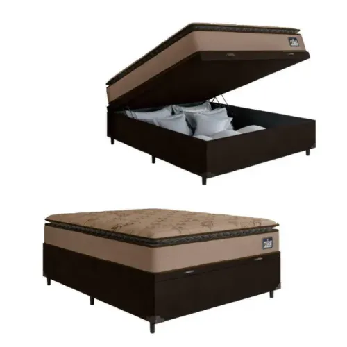 Colchão Casal Espuma D33 + Cama Box Baú Marrom Café
