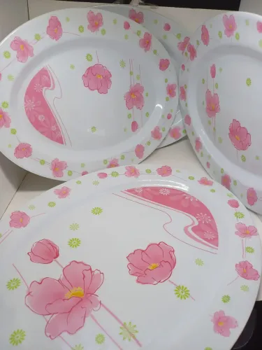 Kit 4 Travessas de Melamina - 3 Pequenas + 1 Grande (Estampa Floral Rosa)