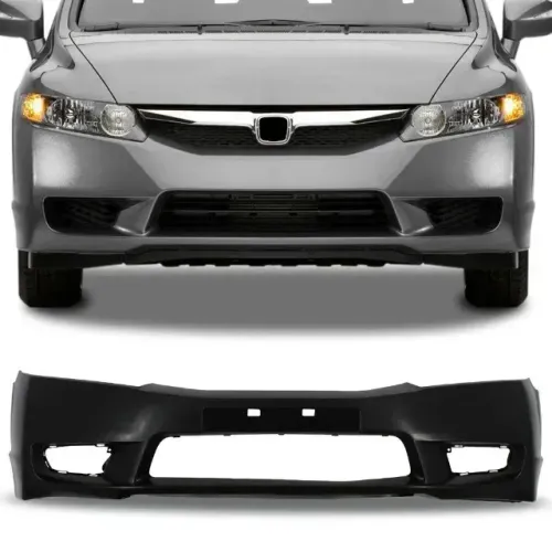 Parachoque Honda New Civic 2009 à 2011 - Furo Farol Auxiliar / Relevo Placa - Preto - DTS