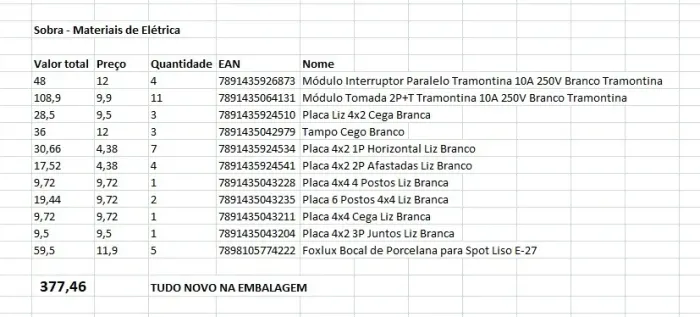 Kit de Materiais Elétricos Tomadas Interruptor Placas Bocal Tramontina NOVO