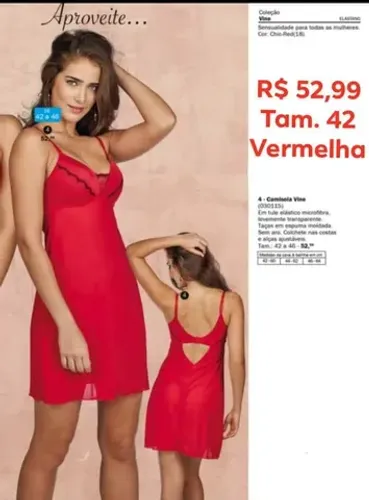 1 Camisola Vine DeMillus Vermelha Tamanho 42 (Fôrma Pequena Tipo Tamanho 40 ou Tamanho PP)