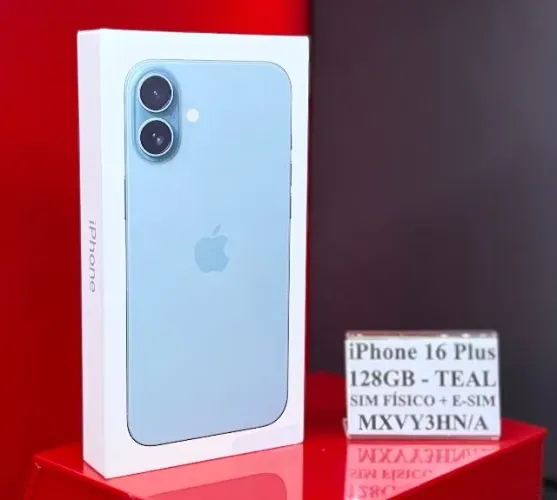 Apple iPhone 16 Plus - 128GB - A3290 - E-sim + Sim Físico - Teal - Produto Novo, Lacrado.