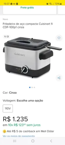 Fritadeira Compacta Cuisinart 1l CDF-100p1 Cinza