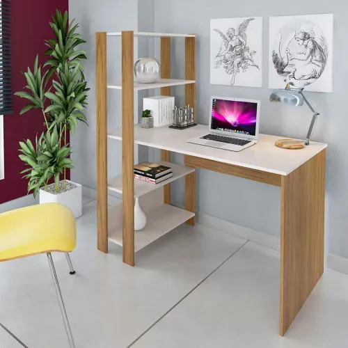 Escrivaninha com estante integrada e design moderno