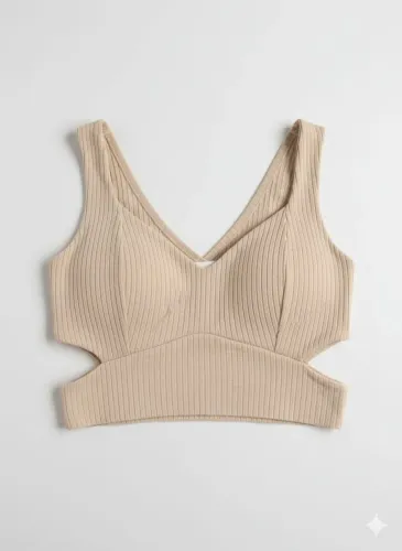 Top Cropped Bege Canelado
