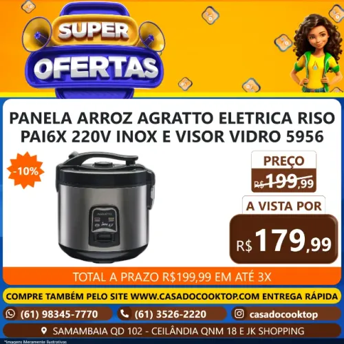 PANELA ARROZ AGRATTO ELETRICA RISO PAI6X 220V INOX E VISOR VIDRO 5956
