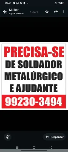 Vaga de Soldador Metalúrgico e Ajudante