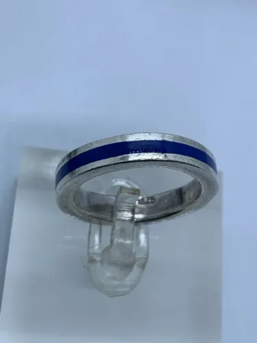 anel de prata 925 com faixa azul tamanho 17