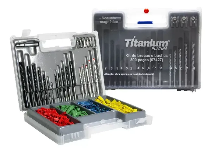 Jogo De Brocas Bits E Buchas Titanium Platina Com 300 Peças