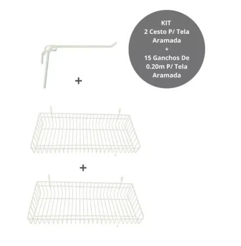 Kit Com 2 Cesto + 15 Ganchos De 20 Cm P/ Tela Aramada