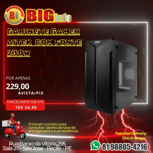 Gabinete Gamer RGB Compatível Placa Mãe Micro-ATX e OTX com Fonte 230W