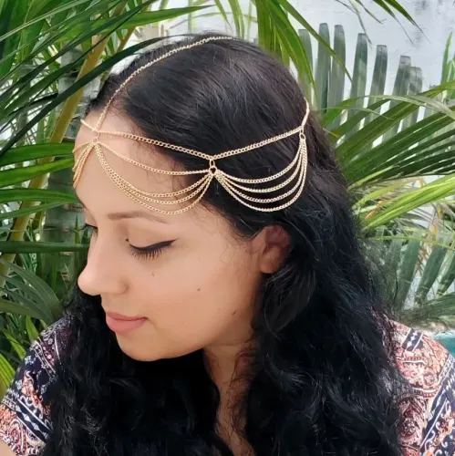 Acessório De Cabelo Tiara Head Chain Camadas Douradas