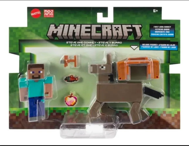 Action Figure Minecraft Vanilla Steve & Donkey 3.25 Mattel