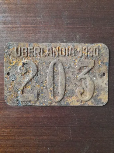 Placa Antiga Original e Rara de Carro de 1930 - Uberlândia 