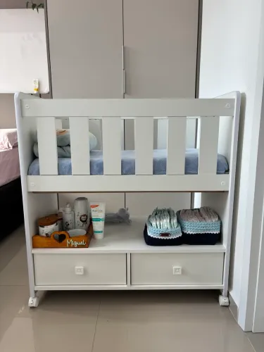 Mini Berço Infantil Moisés com Rodas e 2 Gavetas Branco