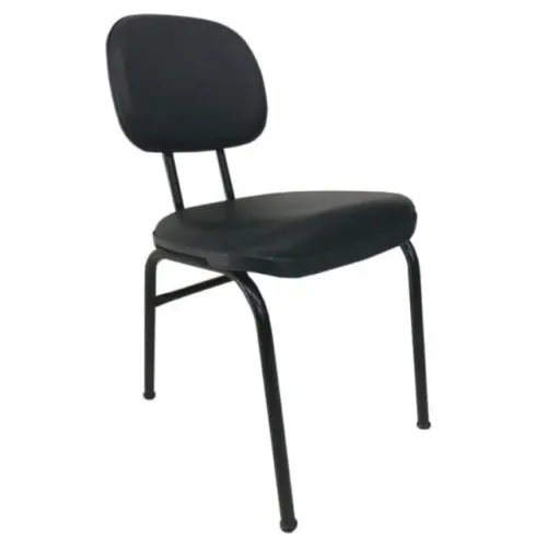 Cadeira Secretária 4 Pés Corino Preto Estrutura Reforçada Conforto Escritório 31102