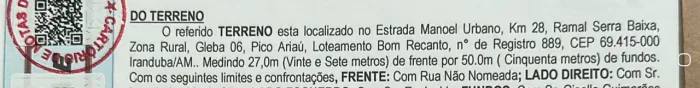 TERRENO IRANDUBA 1.350m2 (27x50) R$40mil - NO ASFALTO