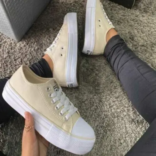 Tênis feminino plataforma bege casual consultar numerações
