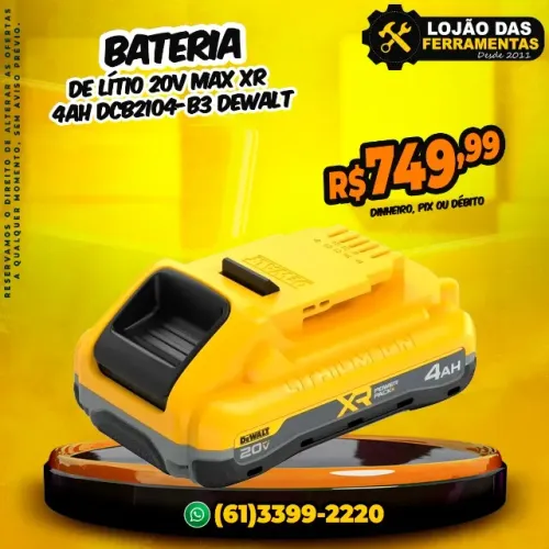 Bateria de Lítio 20V Max XR 4Ah DCB2104-B3 Dewalt