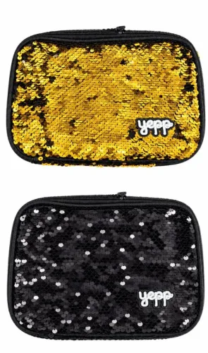 ESTOJO dupla face preto e dourado c/ glitter