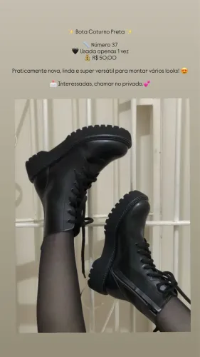 Coturno Preto Tratorado Feminino - Tam. 37- Conservado