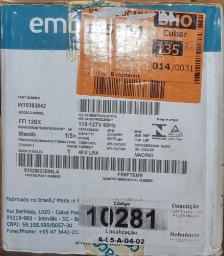 Compressor Embraco 1/3+ HP 115V FFI 12BX Novo (Na Caixa)