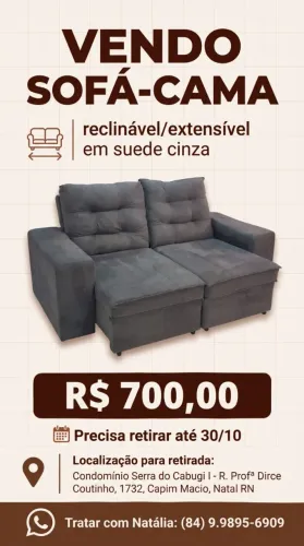 Sofá cama em suede cinza - reclinável extensível retrátil