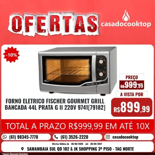 FORNO ELETRICO FISCHER GOURMET GRILL BANCADA 44L PRATA G II 220V 9741[79182]