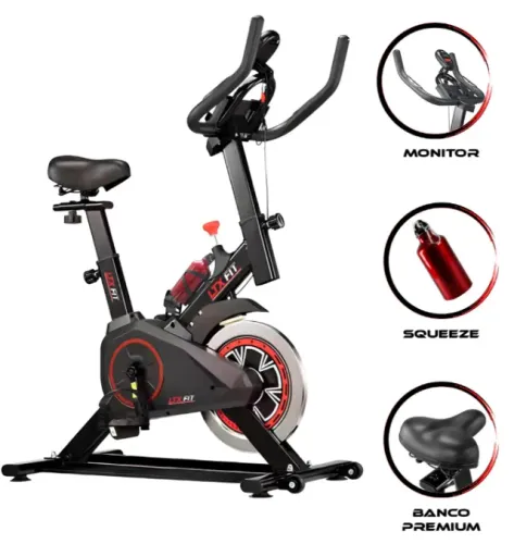 Bicicleta Spinning Preto 100kg Aço Carbono + Squeeze ergométrica