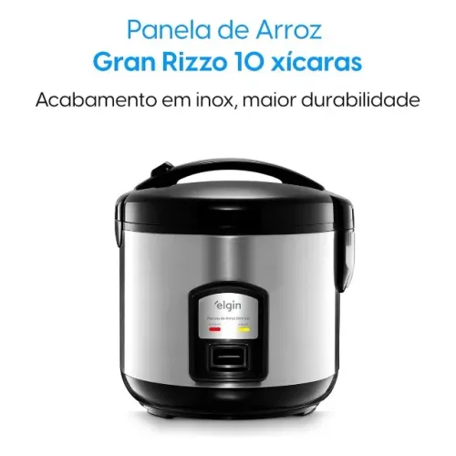 Panela de Arroz Elétrica Gran Rizzo 700W Elgin Antiaderente 10 Xícaras 220V com acessórios