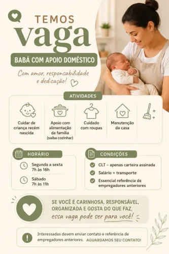Babá com apoio doméstico