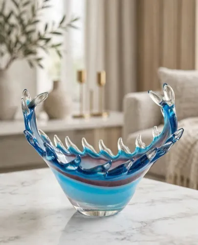 Fruteira Antiga de Murano Azul 24cm