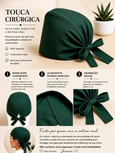 Touca Cirúrgica Profissional 100% Algodão