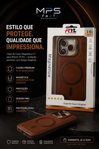 Case Capinha para IPhone 16PRO em couro com proteção para Lentes
