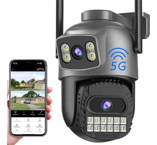 Câmera WIFI 10MP lente dupla de Segurança Externa 5k Cinza A22yq IP visão noturna