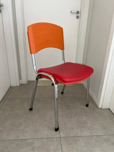 Kit c/ 5 Cadeira Fixa Iso Plástica Cromada Almofadada - Laranja 
