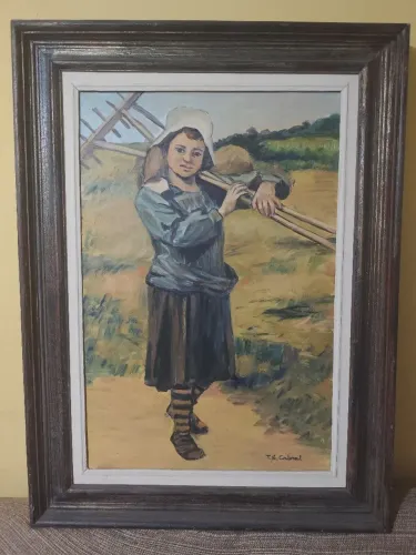 Quadro pintado à mão com moldura de madeira