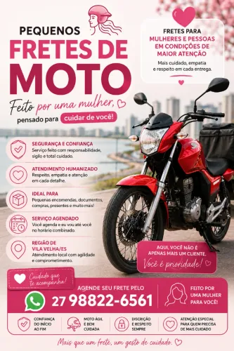 Moto Frete para Mulheres e Pessoas em Condições Especiais