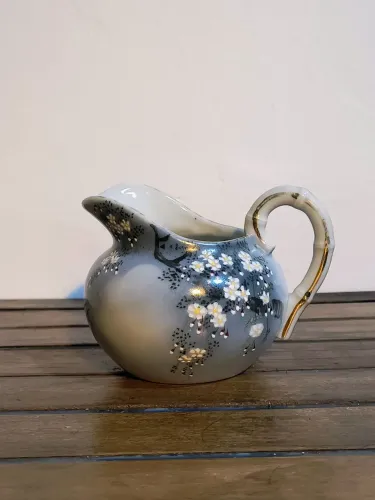 antiga e linda jarra japonesa azul floral cerejeiras antiquario vintage decoração cozinha