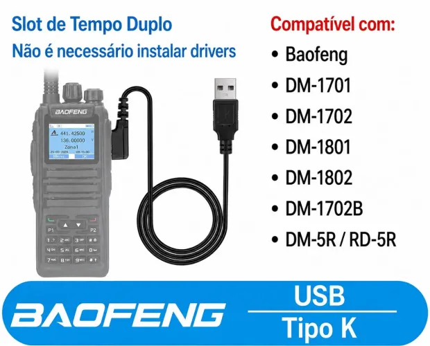 Cabo programação configuração Baofeng DMR DM1701 DM1702 DM5R DM1801