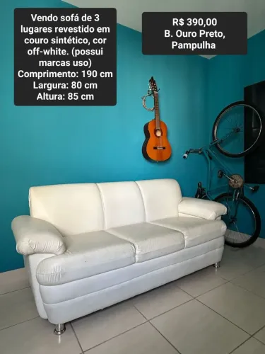 Sofá 3 lugares courino off white 
